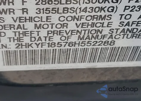 2006 Honda Pilot Ex-L from USA, damaged, VIN 2HKYF18576H552288